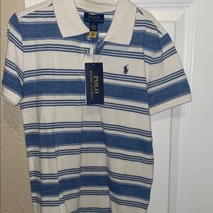 Polo by Ralph Lauren Cream and Blue Striped Polo Shirt